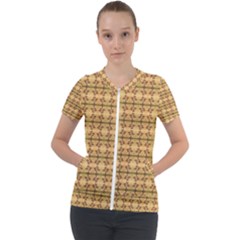 Cute Flowers Pattern Yellow Short Sleeve Zip Up Jacket