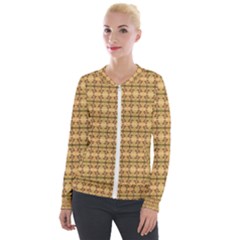 Cute Flowers Pattern Yellow Velour Zip Up Jacket