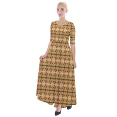 Cute Flowers Pattern Yellow Half Sleeves Maxi Dress