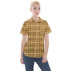 Cute Flowers Pattern Yellow Women s Short Sleeve Pocket Shirt