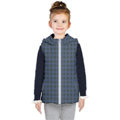 Argyle Dark Purple Black Pattern Kids  Hooded Puffer Vest by BrightVibesDesign