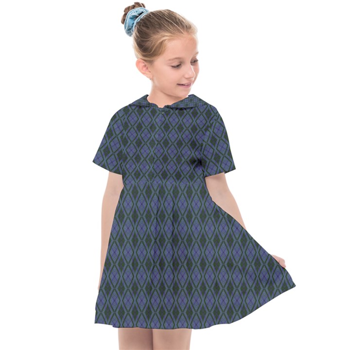 Argyle Dark Purple Black Pattern Kids  Sailor Dress