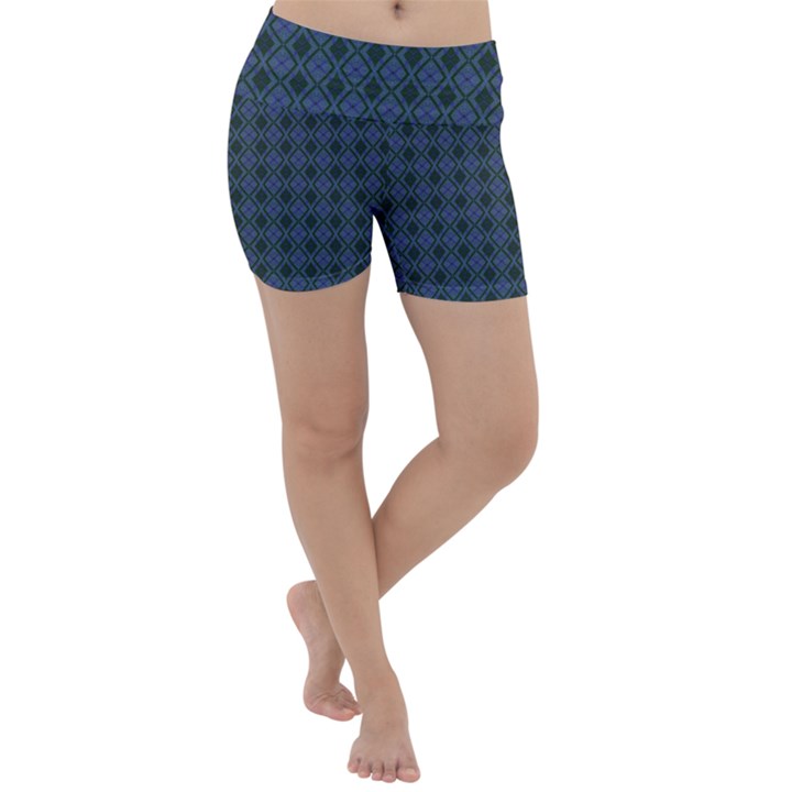 Argyle Dark Purple Black Pattern Lightweight Velour Yoga Shorts