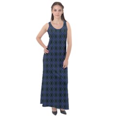 Argyle Dark Purple Black Pattern Sleeveless Velour Maxi Dress by BrightVibesDesign