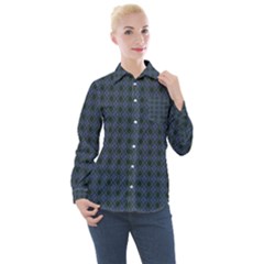 Argyle Dark Purple Black Pattern Women s Long Sleeve Pocket Shirt