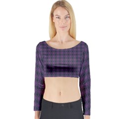 Argyle Dark Pink Black Pattern Long Sleeve Crop Top by BrightVibesDesign