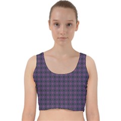 Argyle Dark Pink Black Pattern Velvet Racer Back Crop Top by BrightVibesDesign