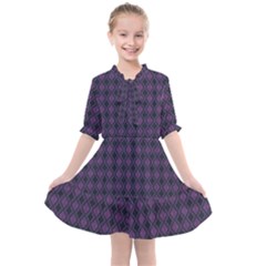 Argyle Dark Pink Black Pattern Kids  All Frills Chiffon Dress