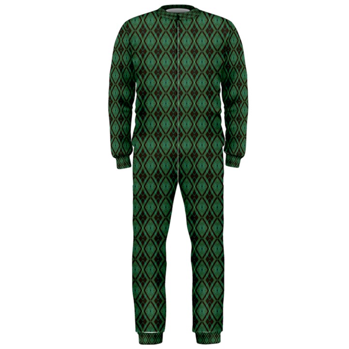 Argyle Dark Green Brown Pattern OnePiece Jumpsuit (Men) 