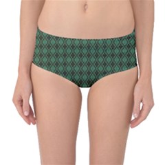 Argyle Dark Green Brown Pattern Mid-waist Bikini Bottoms by BrightVibesDesign