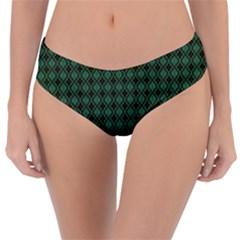 Argyle Dark Green Brown Pattern Reversible Classic Bikini Bottoms by BrightVibesDesign