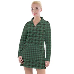 Argyle Dark Green Brown Pattern Women s Long Sleeve Casual Dress