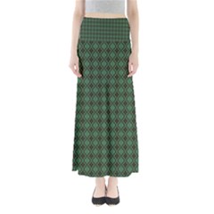 Argyle Dark Green Brown Pattern Full Length Maxi Skirt by BrightVibesDesign