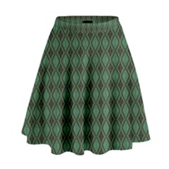 Argyle Dark Green Brown Pattern High Waist Skirt by BrightVibesDesign