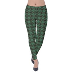 Argyle Dark Green Brown Pattern Velvet Leggings by BrightVibesDesign