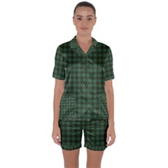 Argyle Dark Green Brown Pattern Satin Short Sleeve Pyjamas Set by BrightVibesDesign