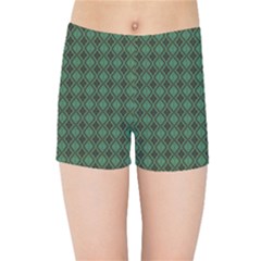 Argyle Dark Green Brown Pattern Kids  Sports Shorts by BrightVibesDesign