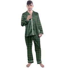 Argyle Dark Green Brown Pattern Men s Satin Pajamas Long Pants Set