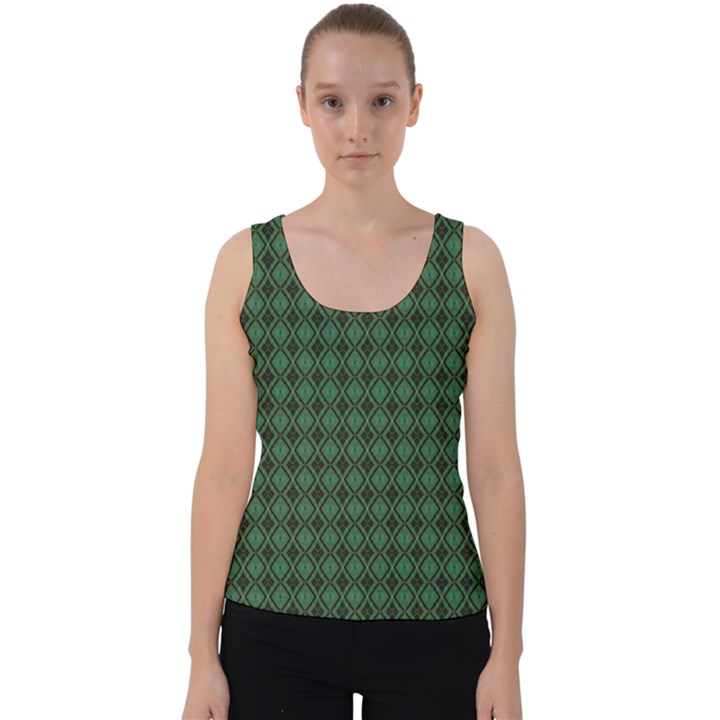 Argyle Dark Green Brown Pattern Velvet Tank Top