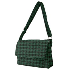 Argyle Dark Green Brown Pattern Full Print Messenger Bag by BrightVibesDesign