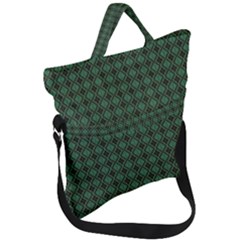 Argyle Dark Green Brown Pattern Fold Over Handle Tote Bag by BrightVibesDesign