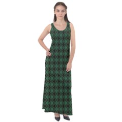 Argyle Dark Green Brown Pattern Sleeveless Velour Maxi Dress by BrightVibesDesign