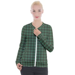 Argyle Dark Green Brown Pattern Casual Zip Up Jacket