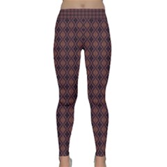 Argyle Dark Purple Yellow Pattern Classic Yoga Leggings by BrightVibesDesign