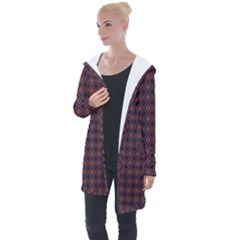 Argyle Dark Purple Yellow Pattern Longline Hooded Cardigan by BrightVibesDesign