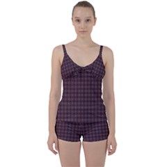 Argyle Dark Purple Yellow Pattern Tie Front Two Piece Tankini by BrightVibesDesign