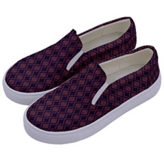 Argyle Dark Purple Yellow Pattern Kids  Canvas Slip Ons by BrightVibesDesign