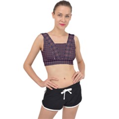 Argyle Dark Purple Yellow Pattern V-back Sports Bra by BrightVibesDesign