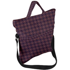 Argyle Dark Purple Yellow Pattern Fold Over Handle Tote Bag by BrightVibesDesign