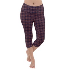 Argyle Dark Purple Yellow Pattern Lightweight Velour Capri Yoga Leggings by BrightVibesDesign