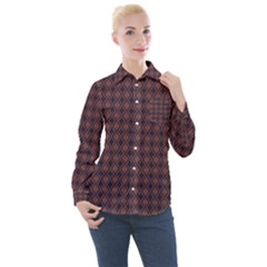 Argyle Dark Purple Yellow Pattern Women s Long Sleeve Pocket Shirt