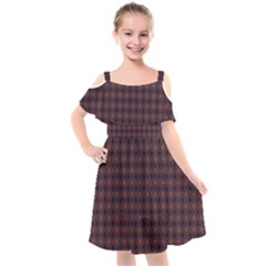 Argyle Dark Purple Yellow Pattern Kids  Cut Out Shoulders Chiffon Dress