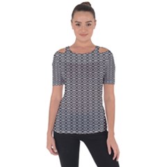 Ornate Oval Pattern Grey Black White Shoulder Cut Out Short Sleeve Top by BrightVibesDesign