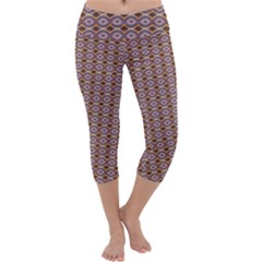 Ornate Oval  Pattern Yellow Blue Capri Yoga Leggings