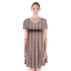 Ornate Oval  Pattern Yellow Blue Short Sleeve V-neck Flare Dress