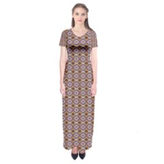 Ornate Oval  Pattern Yellow Blue Short Sleeve Maxi Dress