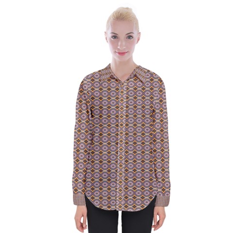 Ornate Oval  Pattern Yellow Blue Womens Long Sleeve Shirt by BrightVibesDesign