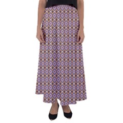 Ornate Oval  Pattern Yellow Blue Flared Maxi Skirt by BrightVibesDesign