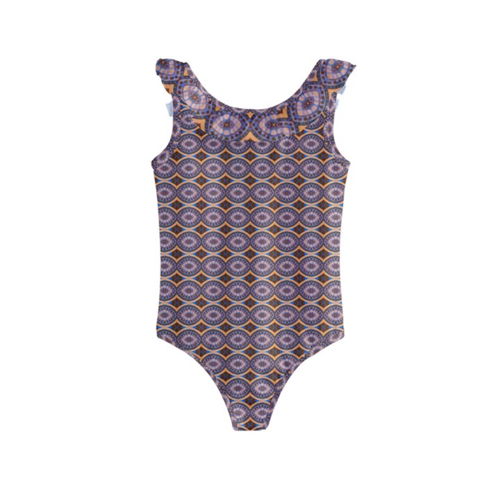 Ornate Oval  Pattern Yellow Blue Kids  Frill Swimsuit