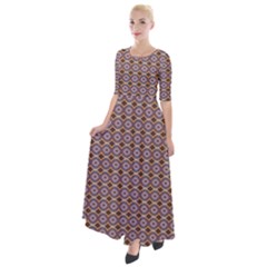 Ornate Oval  Pattern Yellow Blue Half Sleeves Maxi Dress