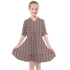 Ornate Oval  Pattern Yellow Blue Kids  All Frills Chiffon Dress by BrightVibesDesign