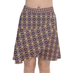 Ornate Oval Pattern Brown Blue Chiffon Wrap Front Skirt by BrightVibesDesign