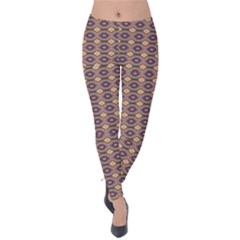 Ornate Oval Pattern Brown Blue Velvet Leggings by BrightVibesDesign