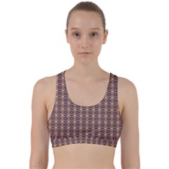 Ornate Oval Pattern Brown Blue Back Weave Sports Bra by BrightVibesDesign