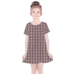 Ornate Oval Pattern Brown Blue Kids  Simple Cotton Dress by BrightVibesDesign