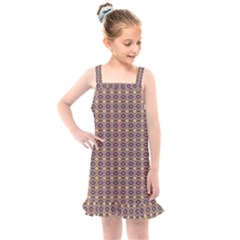 Ornate Oval Pattern Brown Blue Kids  Overall Dress by BrightVibesDesign